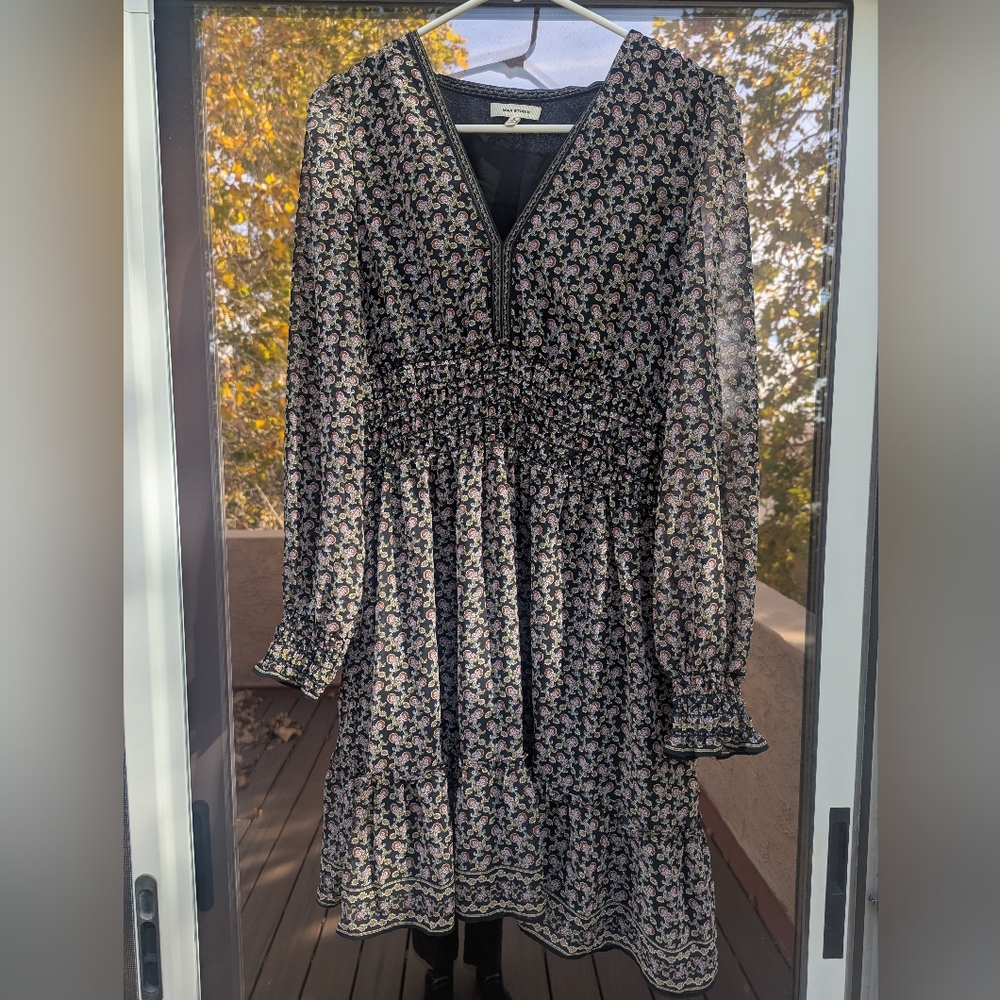 Max Studio Black and Pink Floral Long Sleeve Dress